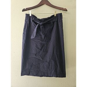 SOHO Apparel LTD Women Stretch Skirt Size‎ L Navy Blue Belt Accent Knee High
